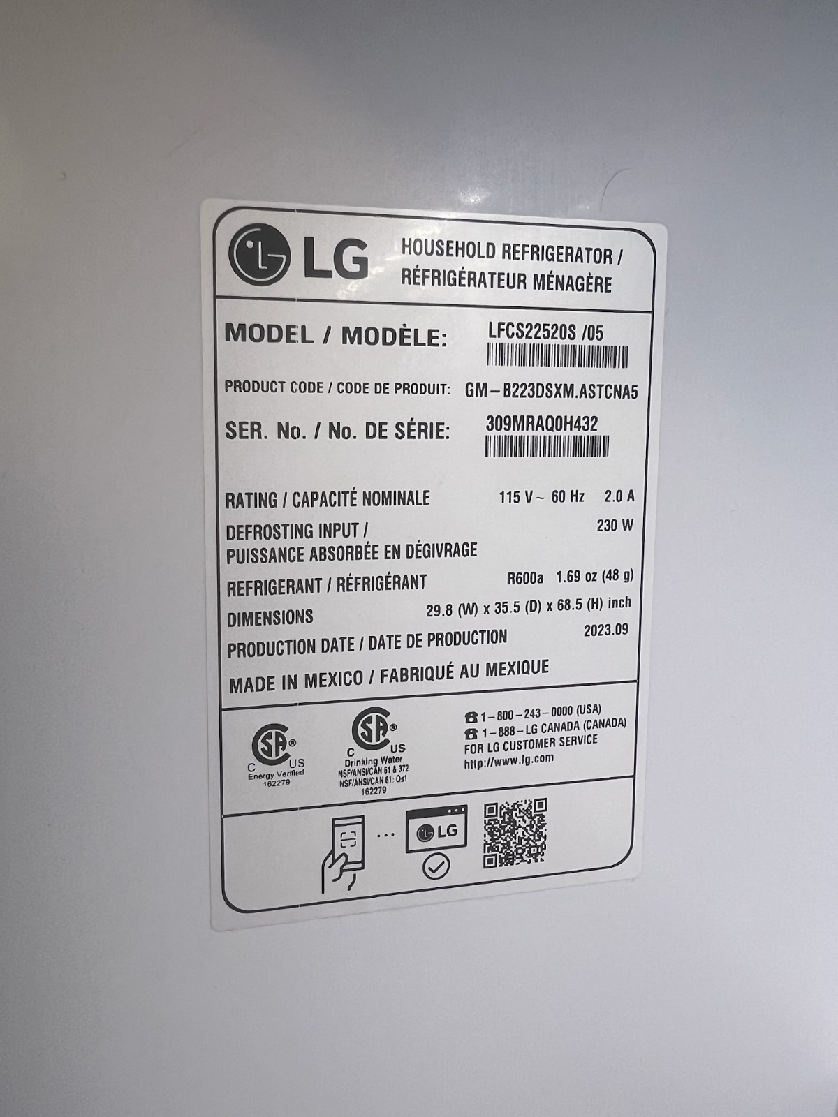 LG French Door Refrigerator - Like New - Anaheim, CA, photo 2 of 2