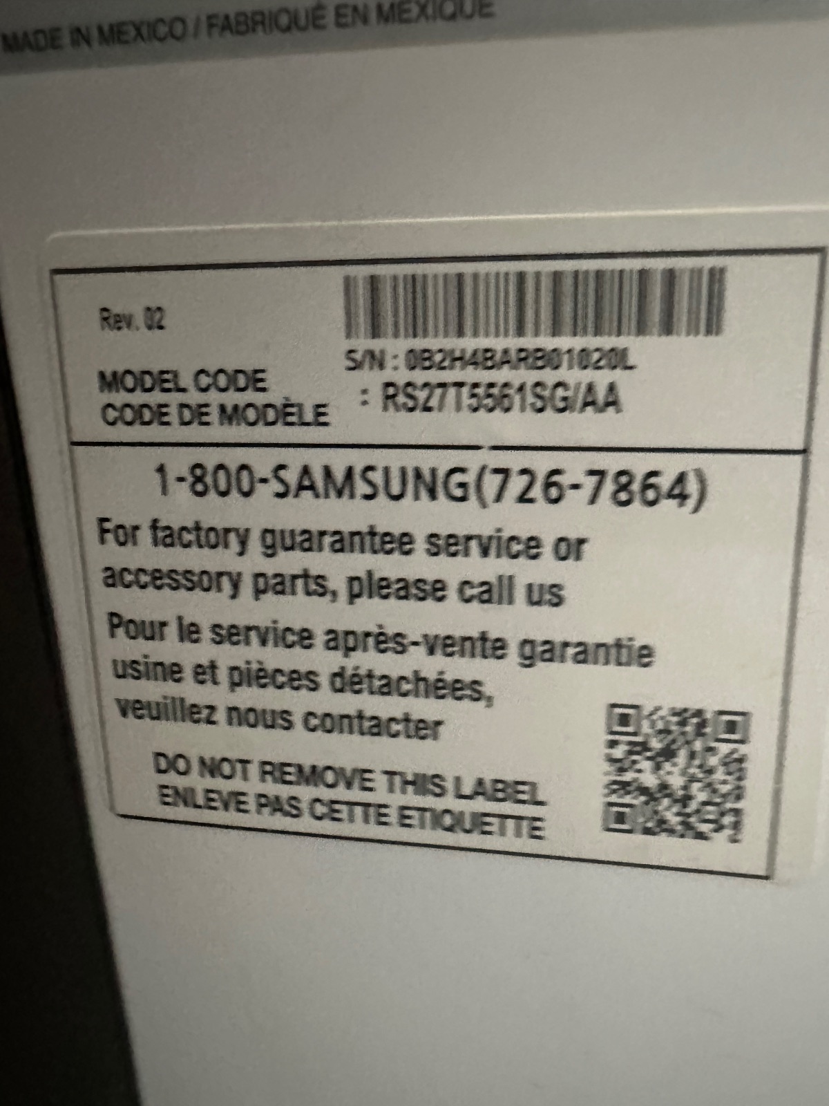 Samsung RS27T5561SG Side-by-Side Refrigerator - Like New - 2022 - San Antonio, TX, photo 2 of 2