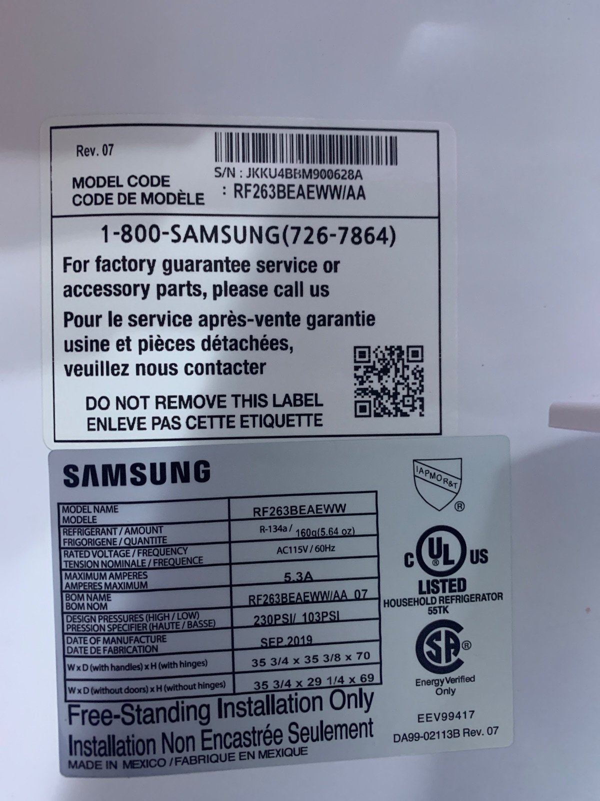 Samsung French Door Refrigerator, Ice & Water Dispenser - Like New - 2019 - Monroe, NC, photo 4 of 6