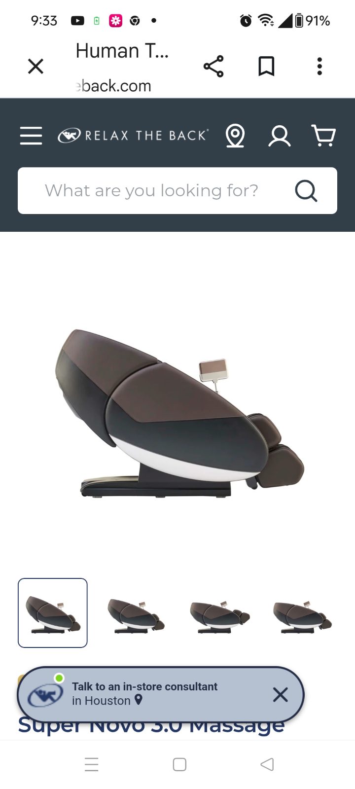 Human Touch Super Novo Massage Chair Brown Leather - Like New - 2024 – Houston, TX, photo 3 of 4