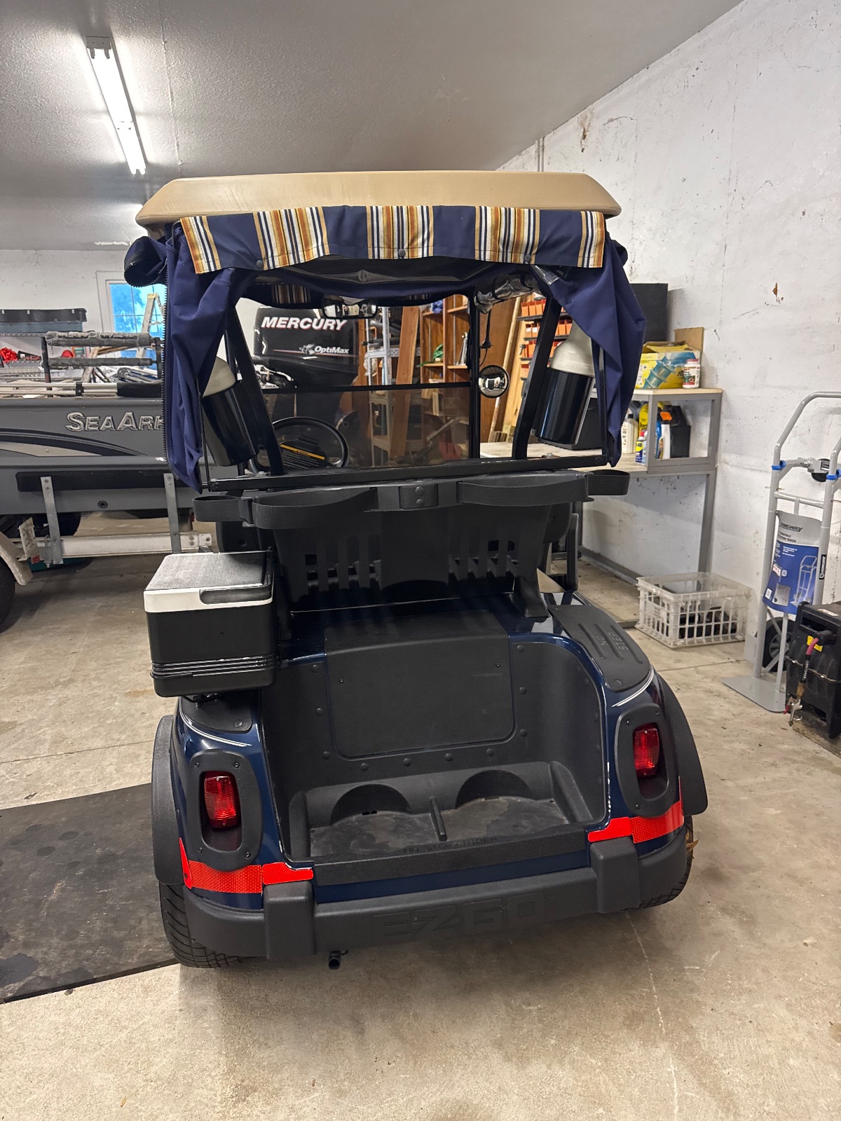 EZ-GO Golf Cart Navy Blue Beige Seats Striped Canopy - Like New – Ocala, FL, photo 5 of 9