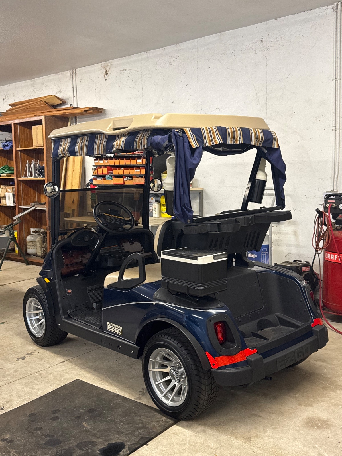 EZ-GO Golf Cart Navy Blue Beige Seats Striped Canopy - Like New – Ocala, FL, photo 6 of 9