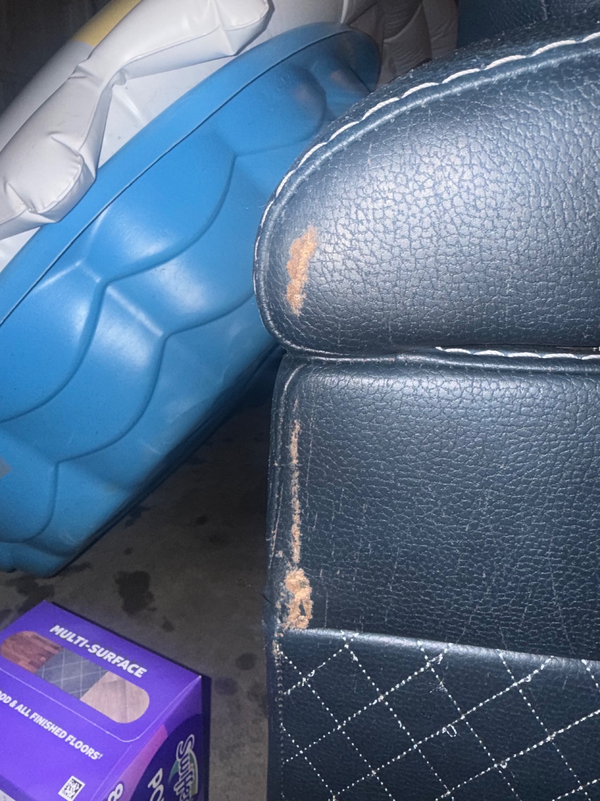Navy Blue Reclining Couch with Led Lights and Foldable Middle Seat Table. - Good - Raleigh, NC, photo 3 of 4
