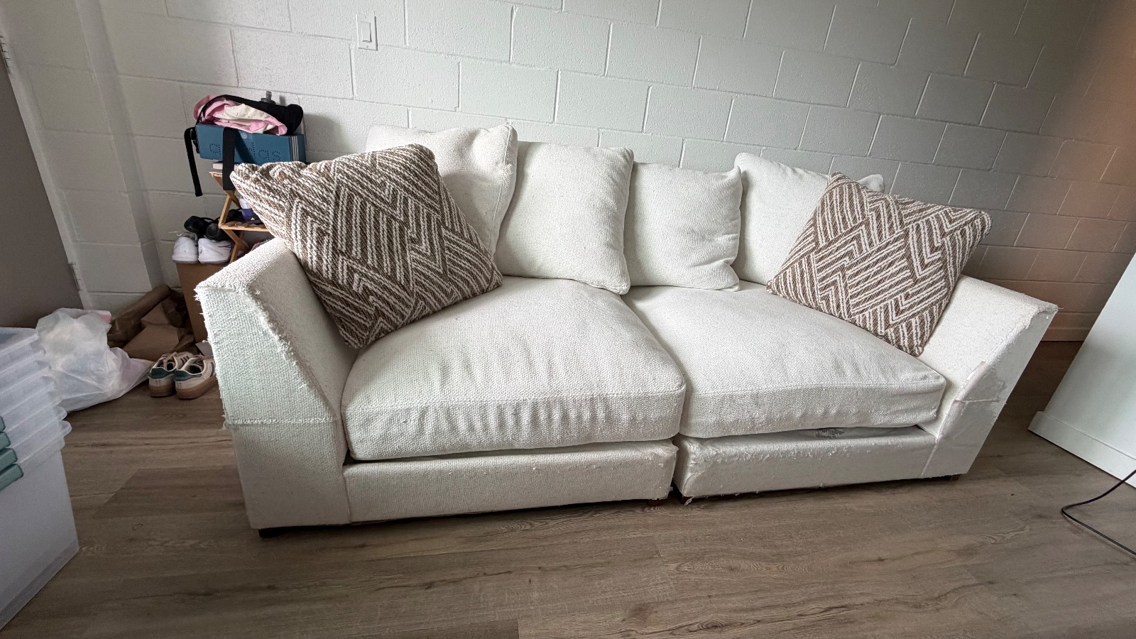 White Two-Seat Sofa, Fabric Upholstery - Good - Seattle, WA, photo 2 of 2