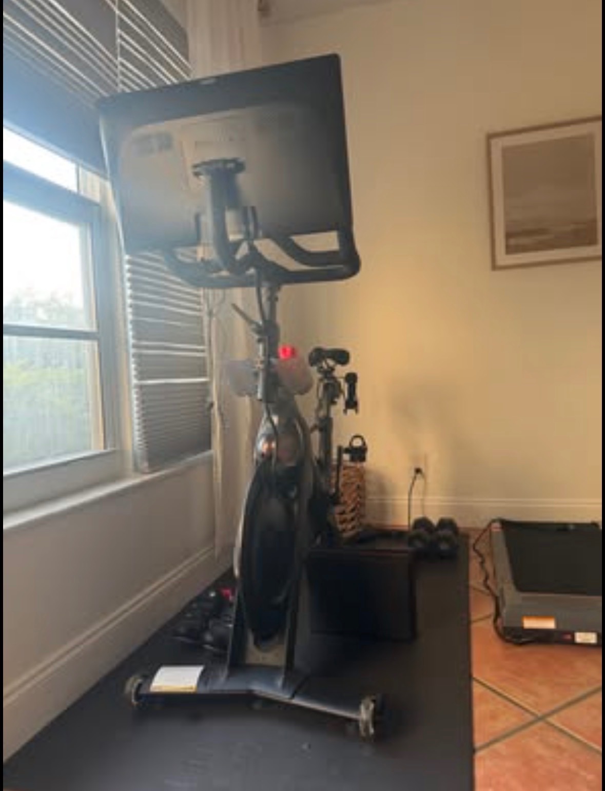 Peloton Bike, Includes Shoes Mat Weights - Very Good - 2020 – Pompano Beach, FL, photo 3 of 4