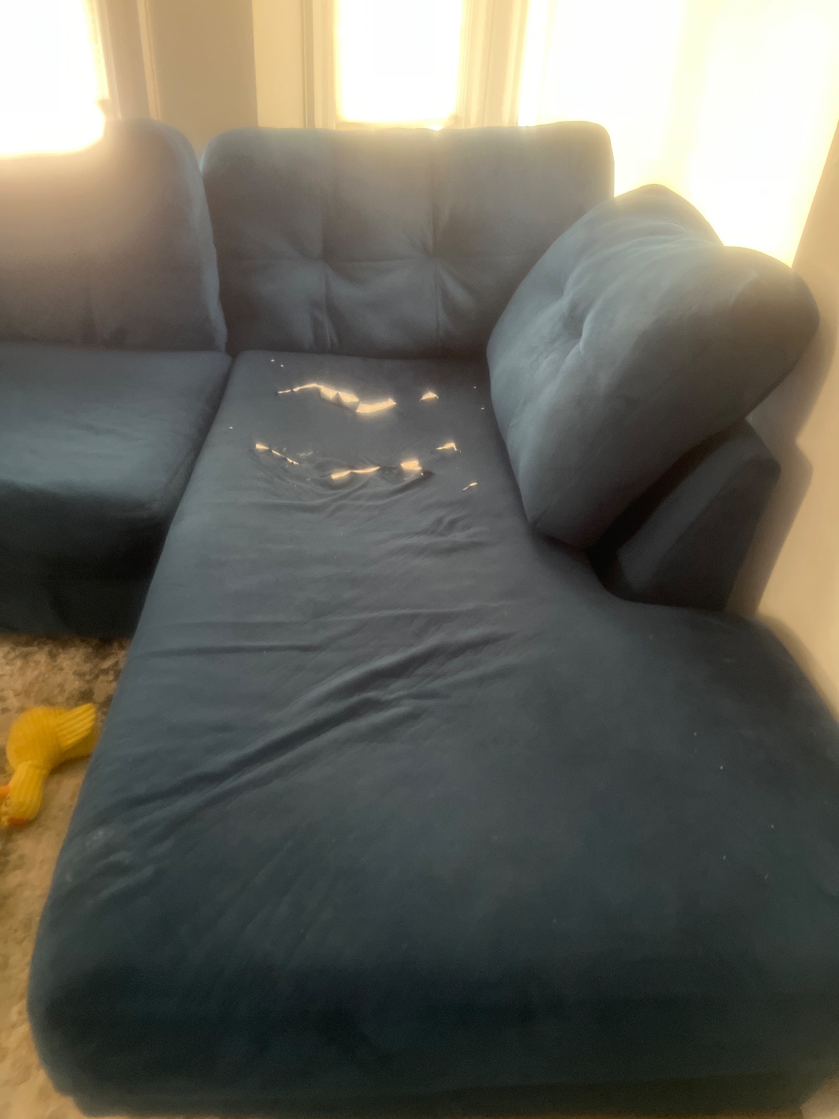 Blue Sectional Sofa, Heavily Worn with Multiple Tears - Good - 204 S Lincoln St, Poynette, WI, photo 3 of 5