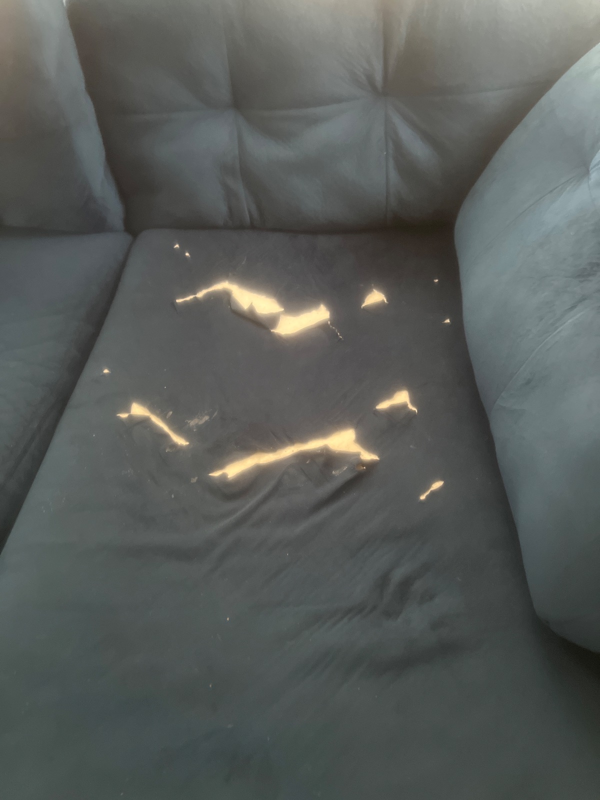 Blue Sectional Sofa, Heavily Worn with Multiple Tears - Good - 204 S Lincoln St, Poynette, WI, photo 4 of 5