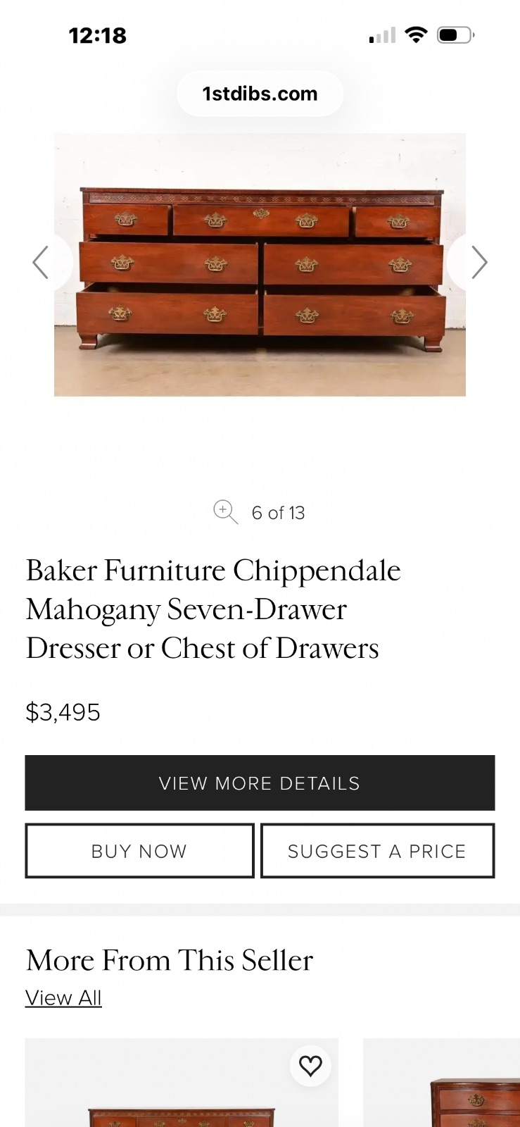 Baker Chippendale Mahogany 7 Drawer Dresser - Good - Houlton, WI, photo 3 of 6