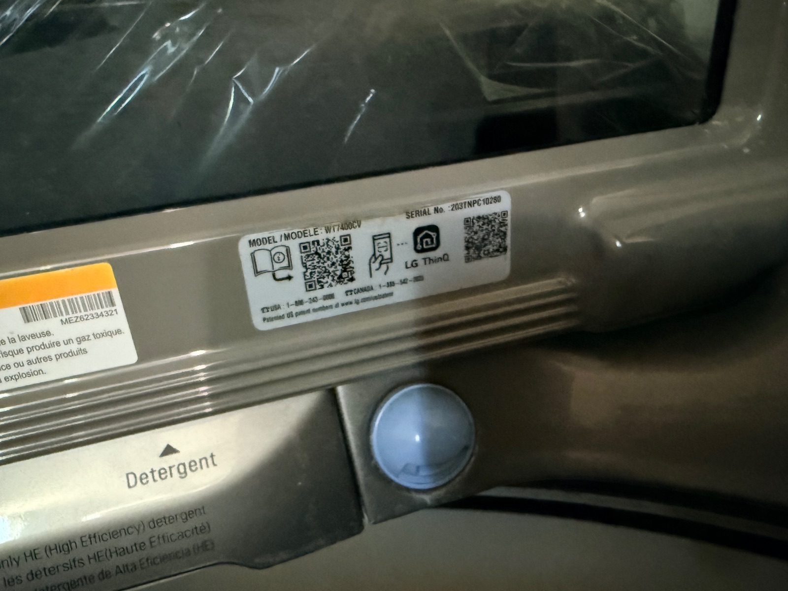 LG WT7400CV Washer and DLG6101M Gas Dryer, Smart Top Load Set - Like New - Chino, CA, photo 2 of 10