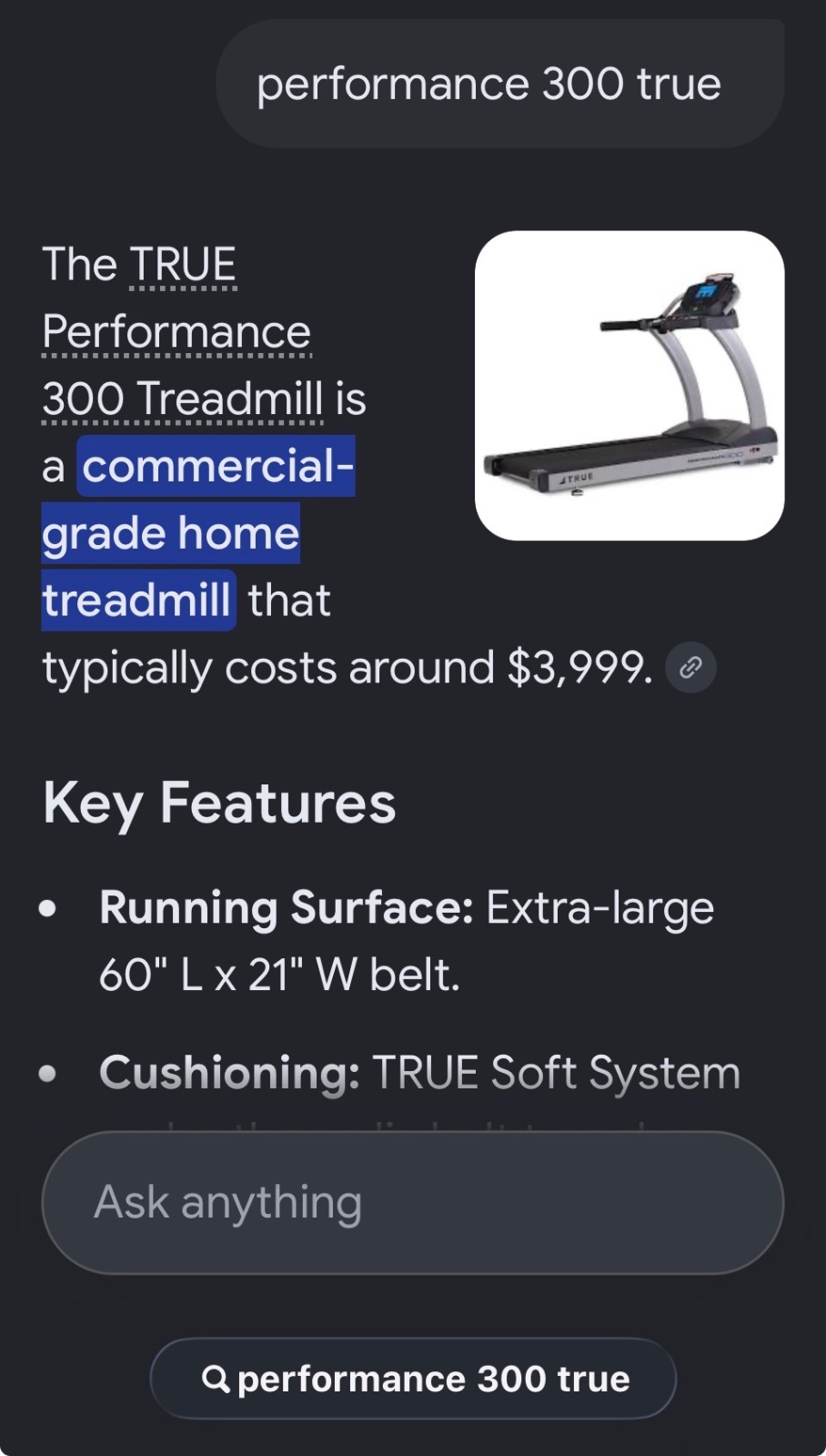 TRUE Fitness Performance 300 Treadmill - Very Good - 2017 – Austin, TX, photo 5 of 5