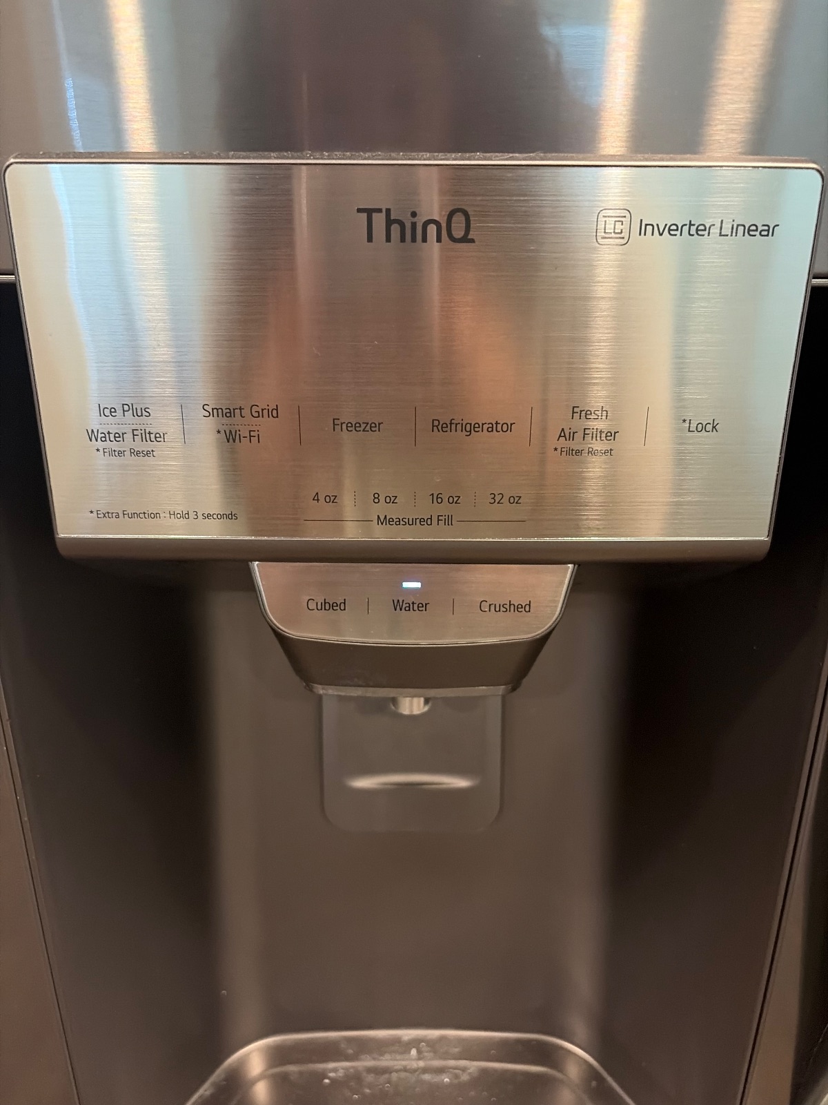 LG French Door Refrigerator, Stainless Steel with ThinQ Dispenser - Like New - San Antonio, TX, photo 2 of 2