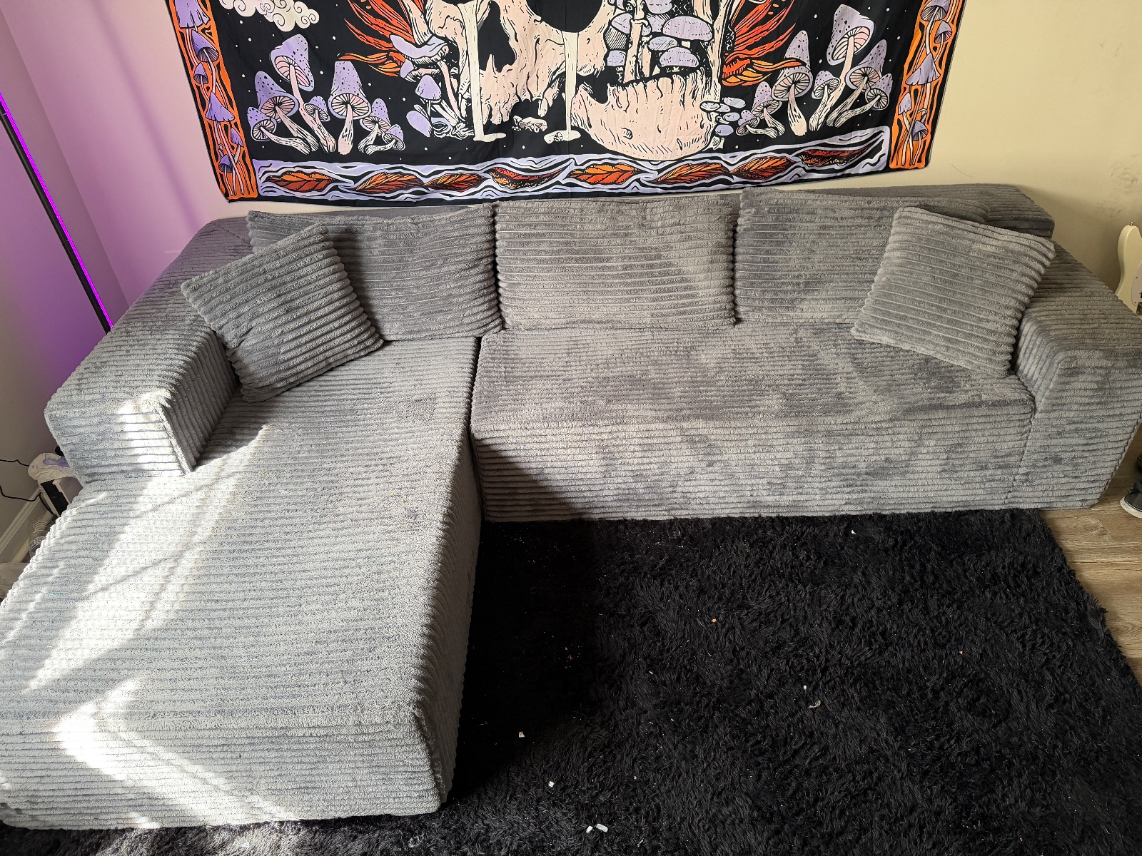 L-Shaped Gray Sectional Sofa, Corduroy Fabric - Like New – Greensboro, NC, photo 2 of 2