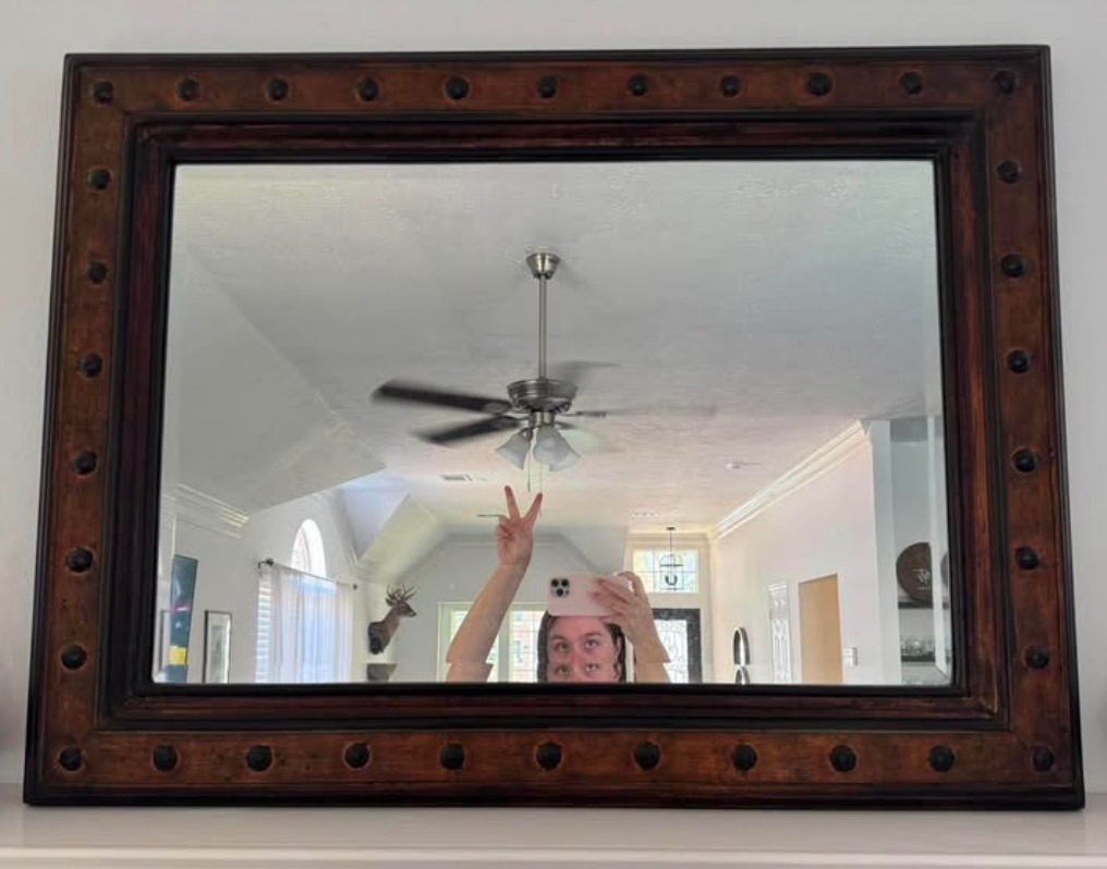 Rectangular Wall Mirror Dark Wood Frame - Like New – Beaumont, TX, photo 2 of 2