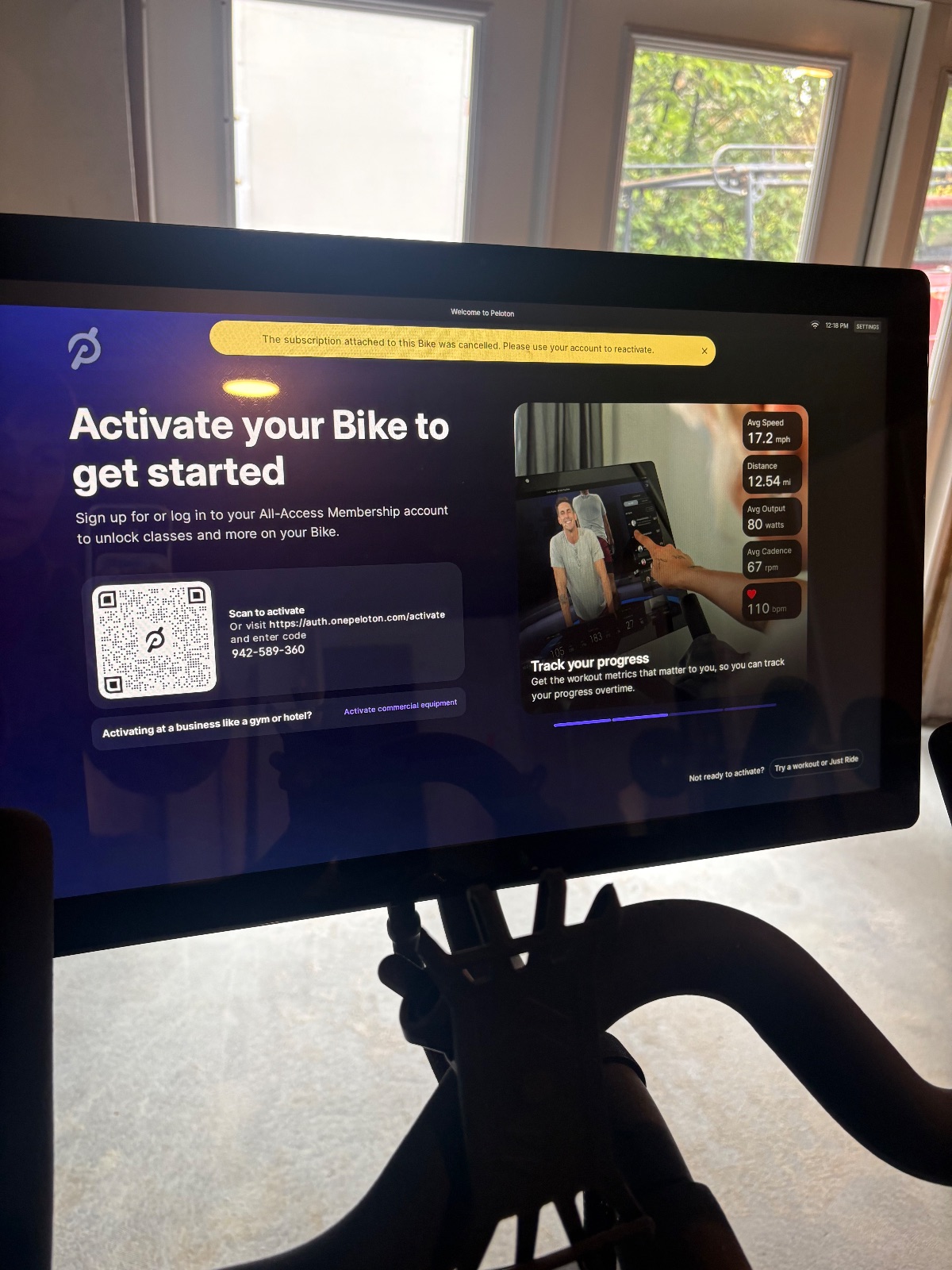 Peloton Bike, Includes Shoes Mat and Weights - Excellent – Beaverton, OR, photo 2 of 7