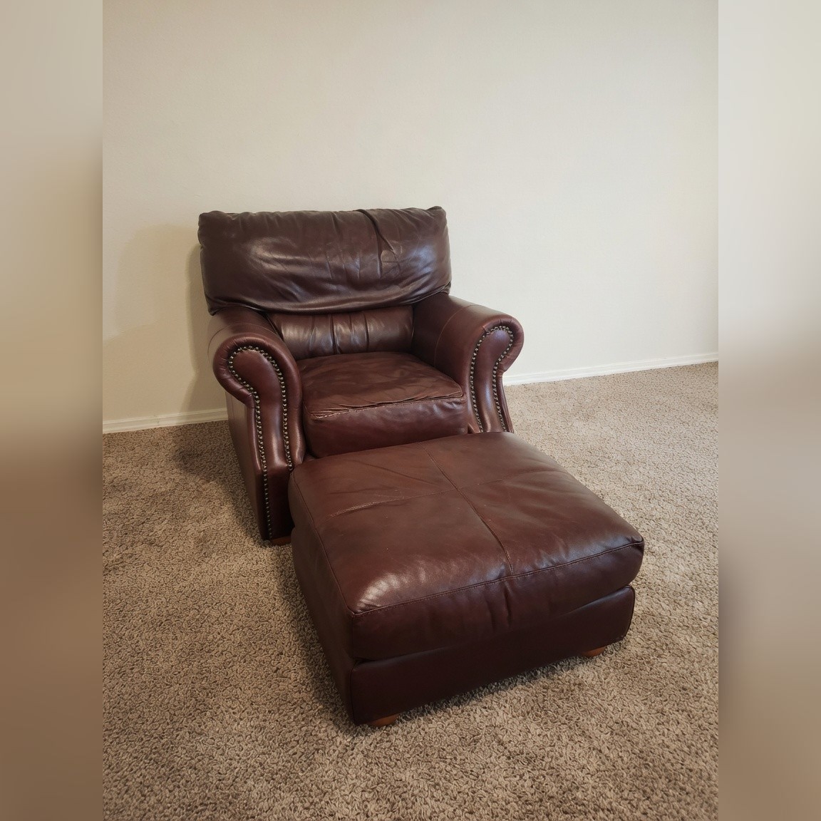 Brown Leather Recliner with Ottoman - Good