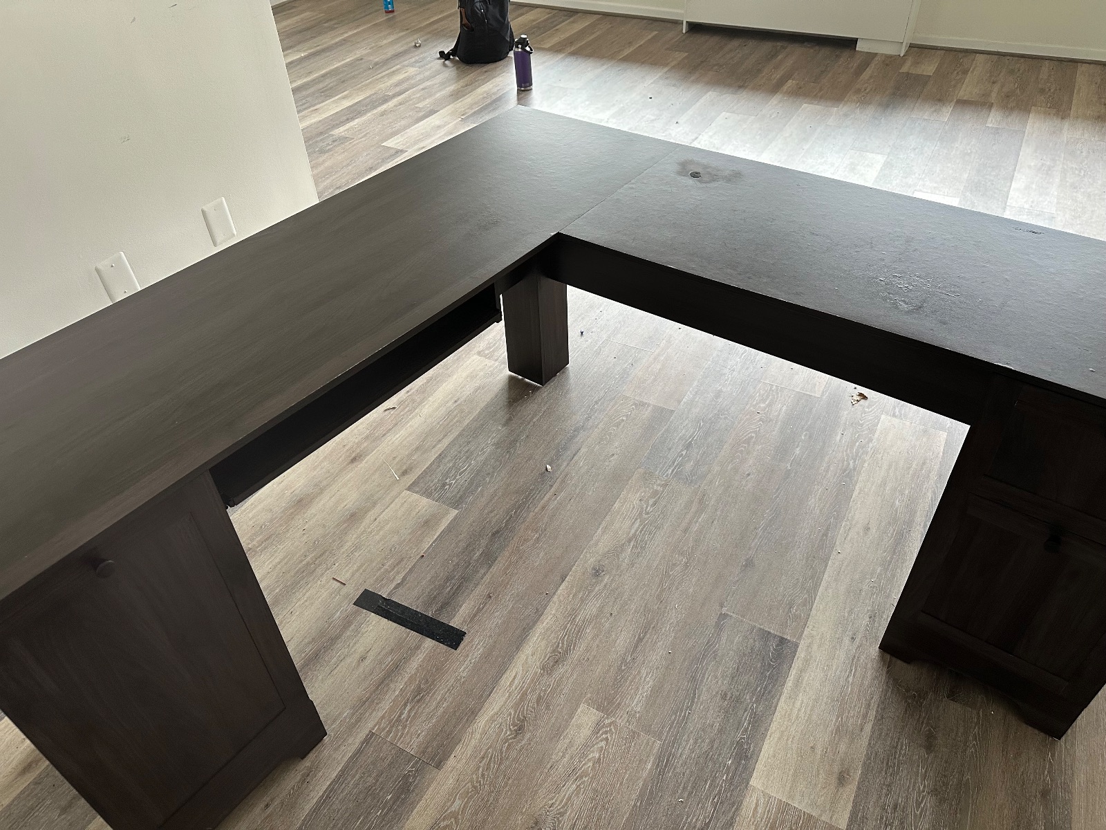 Home Depot L-Shaped Desk, Dark Wood, 65.5x65.5x30.5 - Good – Falls Church, VA, photo 2 of 9