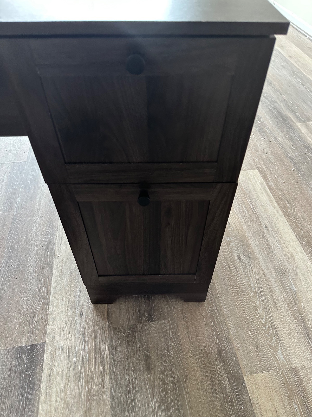 Home Depot L-Shaped Desk, Dark Wood, 65.5x65.5x30.5 - Good – Falls Church, VA, photo 3 of 9