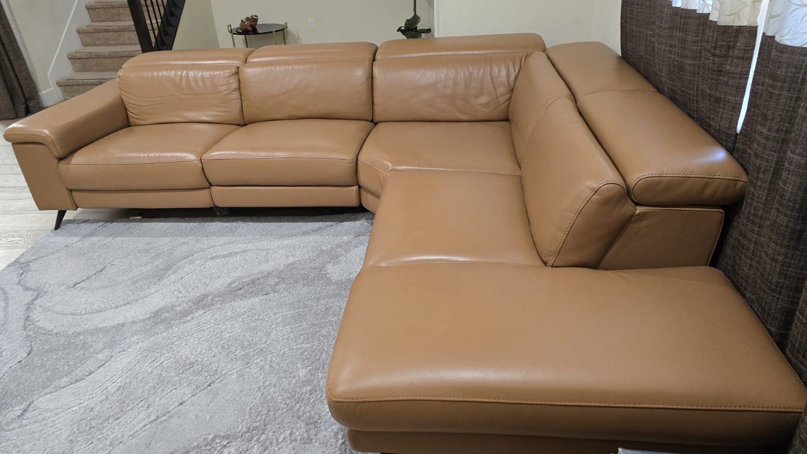 Tan Faux Leather Sectional Sofa - Like New - Pleasanton, CA, photo 4 of 5