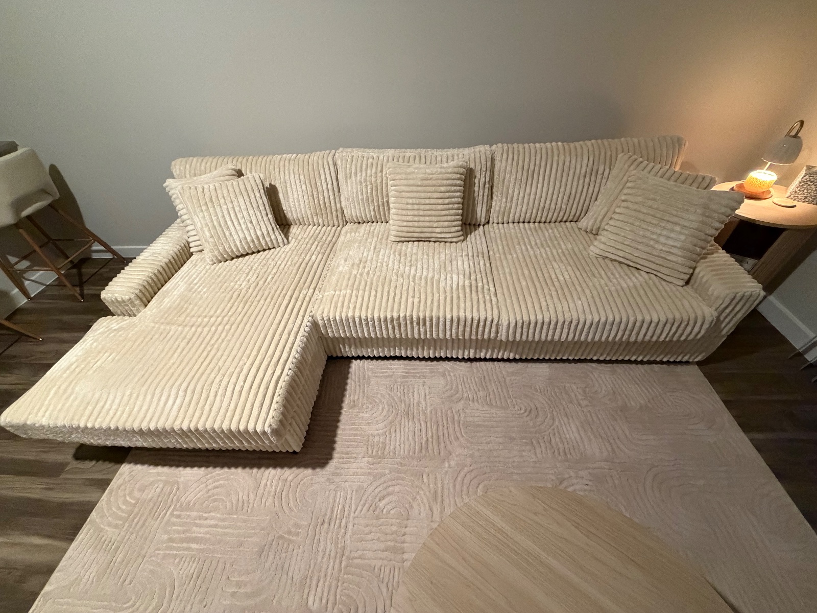 Wayfair Cream Ribbed Sectional, L-Shaped with Chaise - New – Baltimore, MD, photo 2 of 4