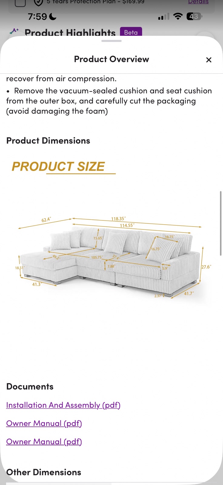 Wayfair Cream Ribbed Sectional, L-Shaped with Chaise - New – Baltimore, MD, photo 4 of 4