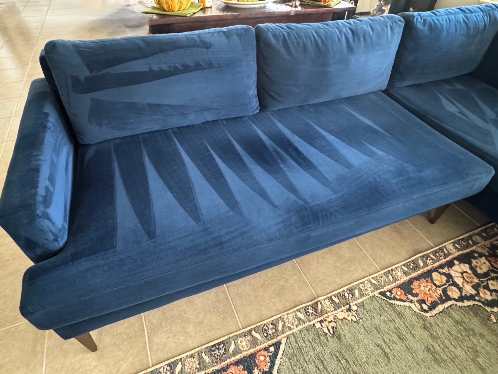 West Elm Andes Sectional, Ink Blue Velvet, Left 2.5-Seater + Chaise - Good – Riverside County, CA, photo 2 of 4