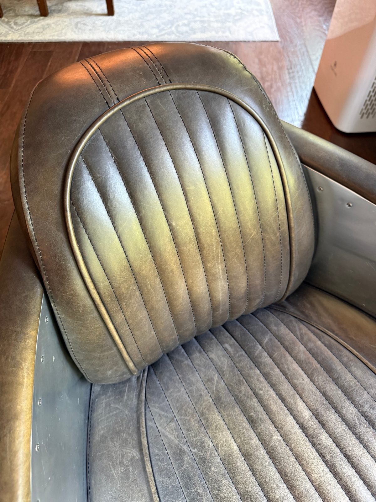 Restoration Hardware Aviator Chair and Rare Ottoman, Distressed Ebony Leather - Like New - Tega Cay, SC, photo 2 of 12