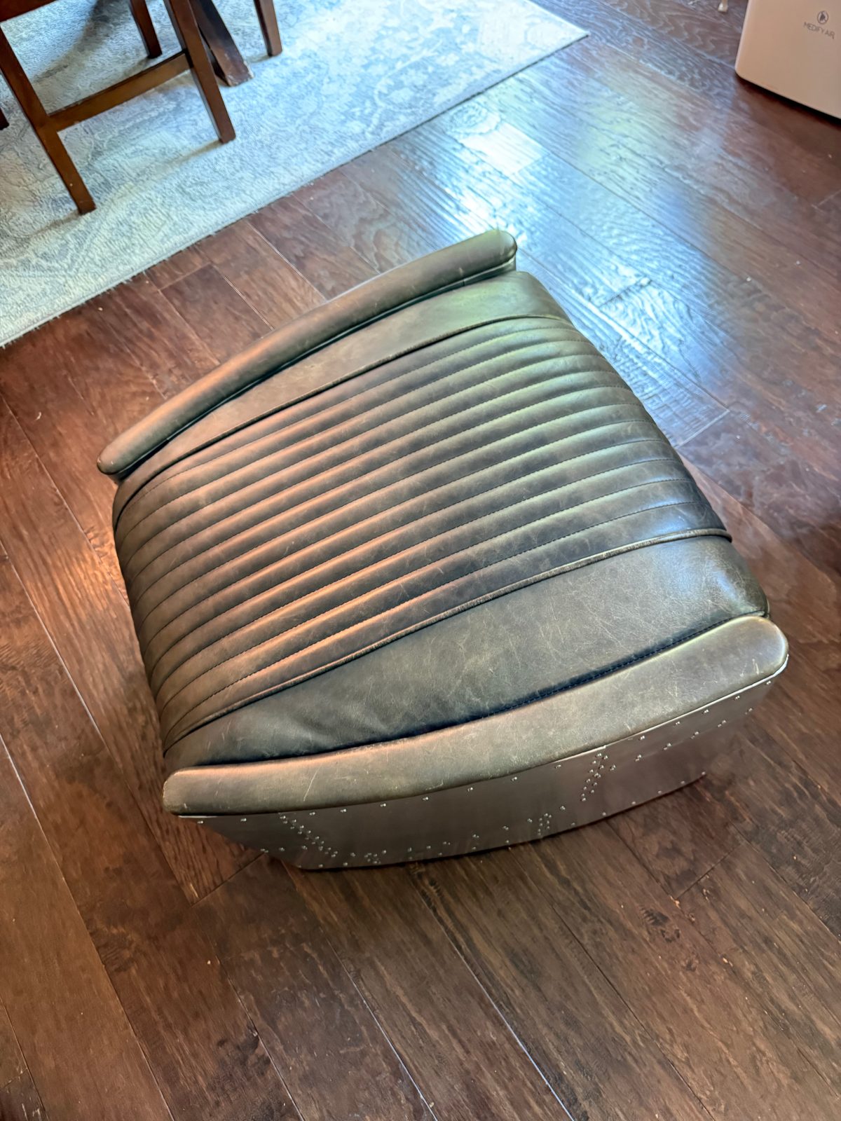 Restoration Hardware Aviator Chair and Rare Ottoman, Distressed Ebony Leather - Like New - Tega Cay, SC, photo 3 of 12