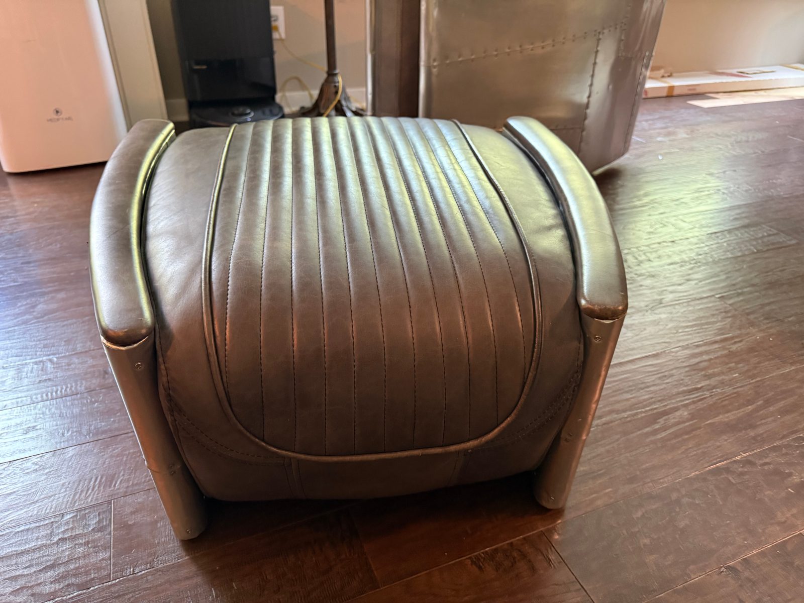 Restoration Hardware Aviator Chair and Rare Ottoman, Distressed Ebony Leather - Like New - Tega Cay, SC, photo 5 of 12