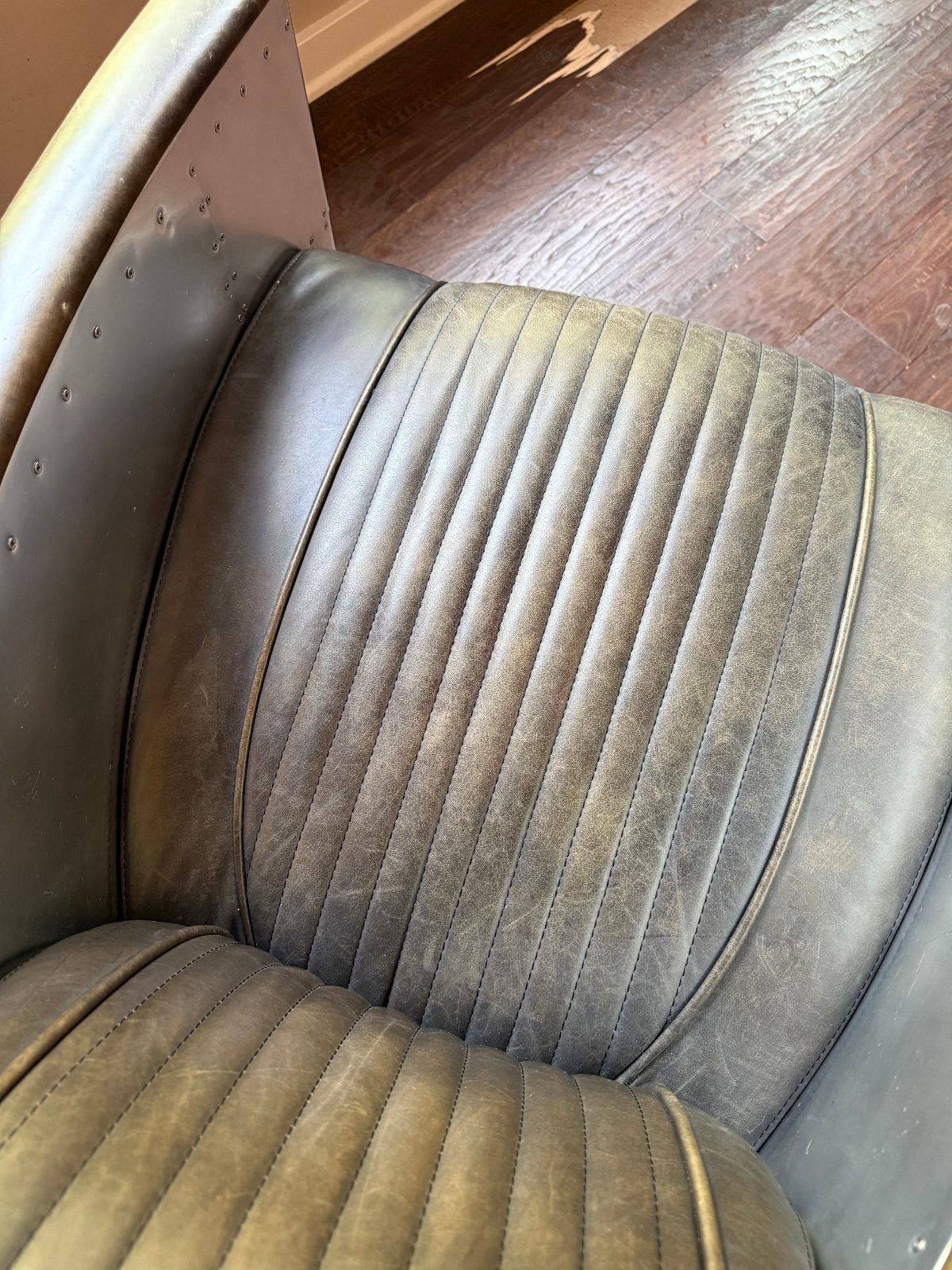 Restoration Hardware Aviator Chair and Rare Ottoman, Distressed Ebony Leather - Like New - Tega Cay, SC, photo 6 of 12