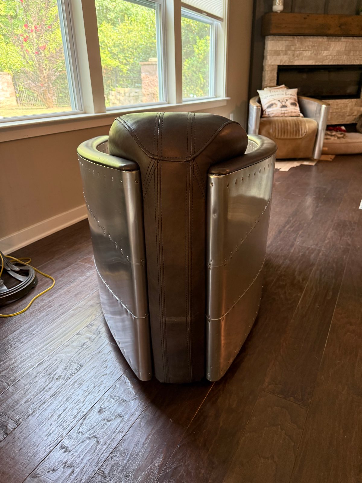 Restoration Hardware Aviator Chair and Rare Ottoman, Distressed Ebony Leather - Like New - Tega Cay, SC, photo 7 of 12