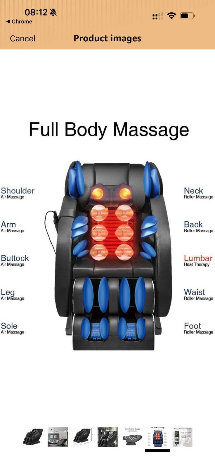 Foelro Beige Faux Leather Massage Chair, Zero Gravity Recliner - Like New - New York, NY, photo 3 of 12