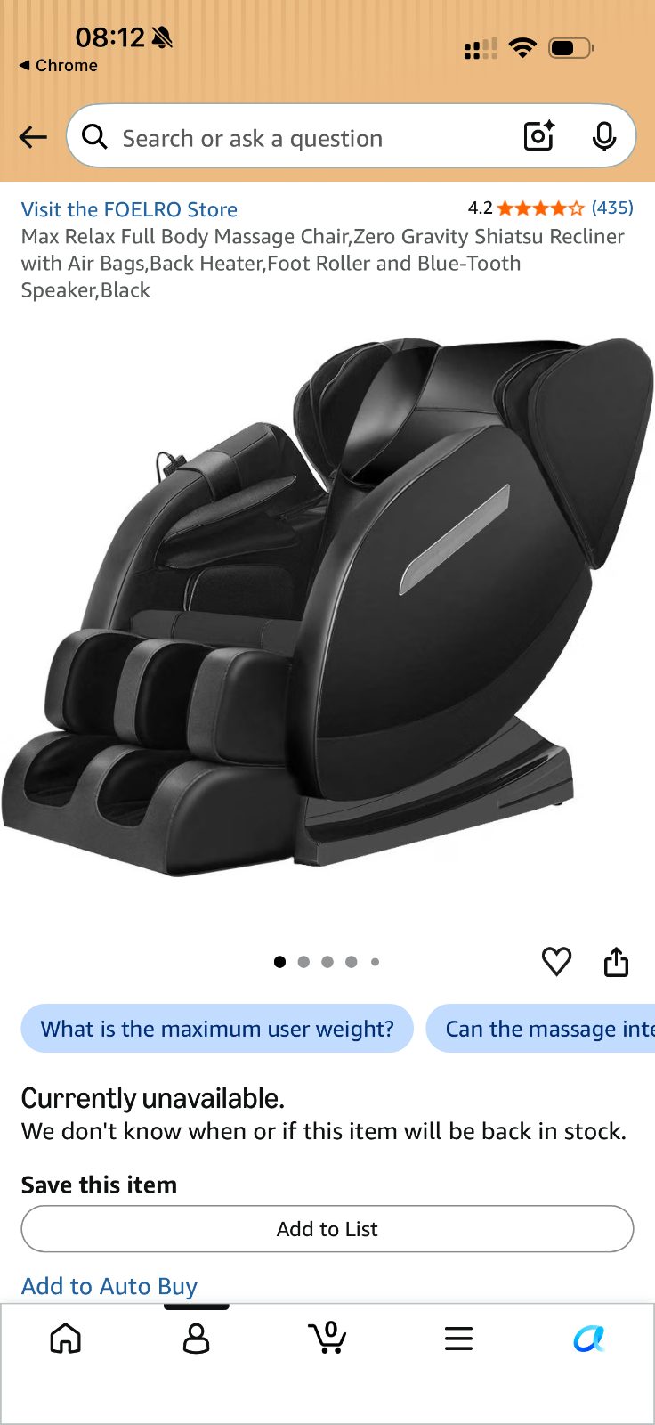Foelro Beige Faux Leather Massage Chair, Zero Gravity Recliner - Like New - New York, NY, photo 6 of 12