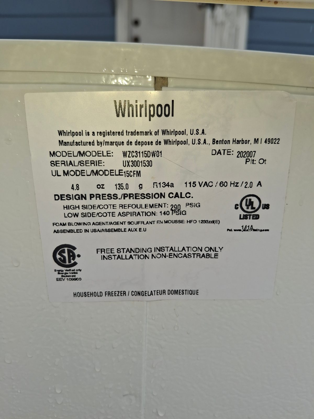 60 Gallon Magic Chef Deep Freezers & 135 Gallon Whirlpool Deep Freezer - Like New - San Antonio, TX, photo 3 of 10
