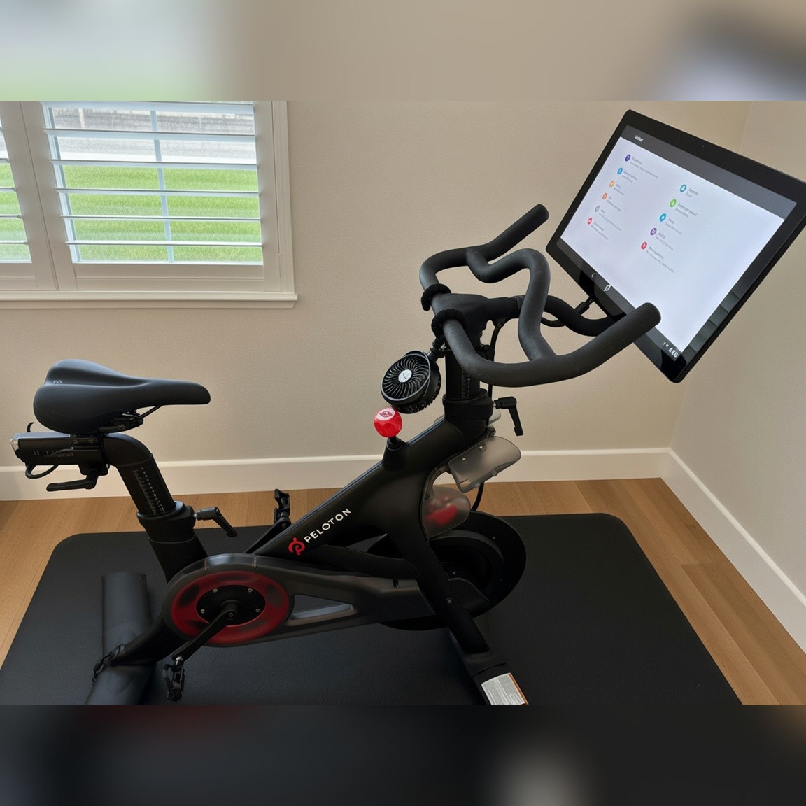Peloton Bike, Over, Mat Weights Fan - 2019 - Rocklin, CA