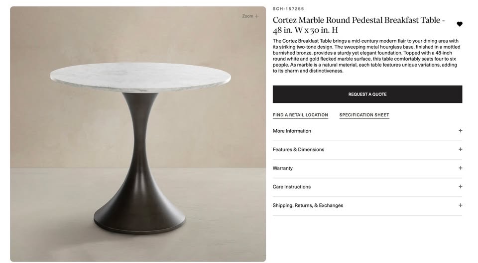 Gabby Cortez Marble Dining Table - Good - Westbury, NY, photo 5 of 5