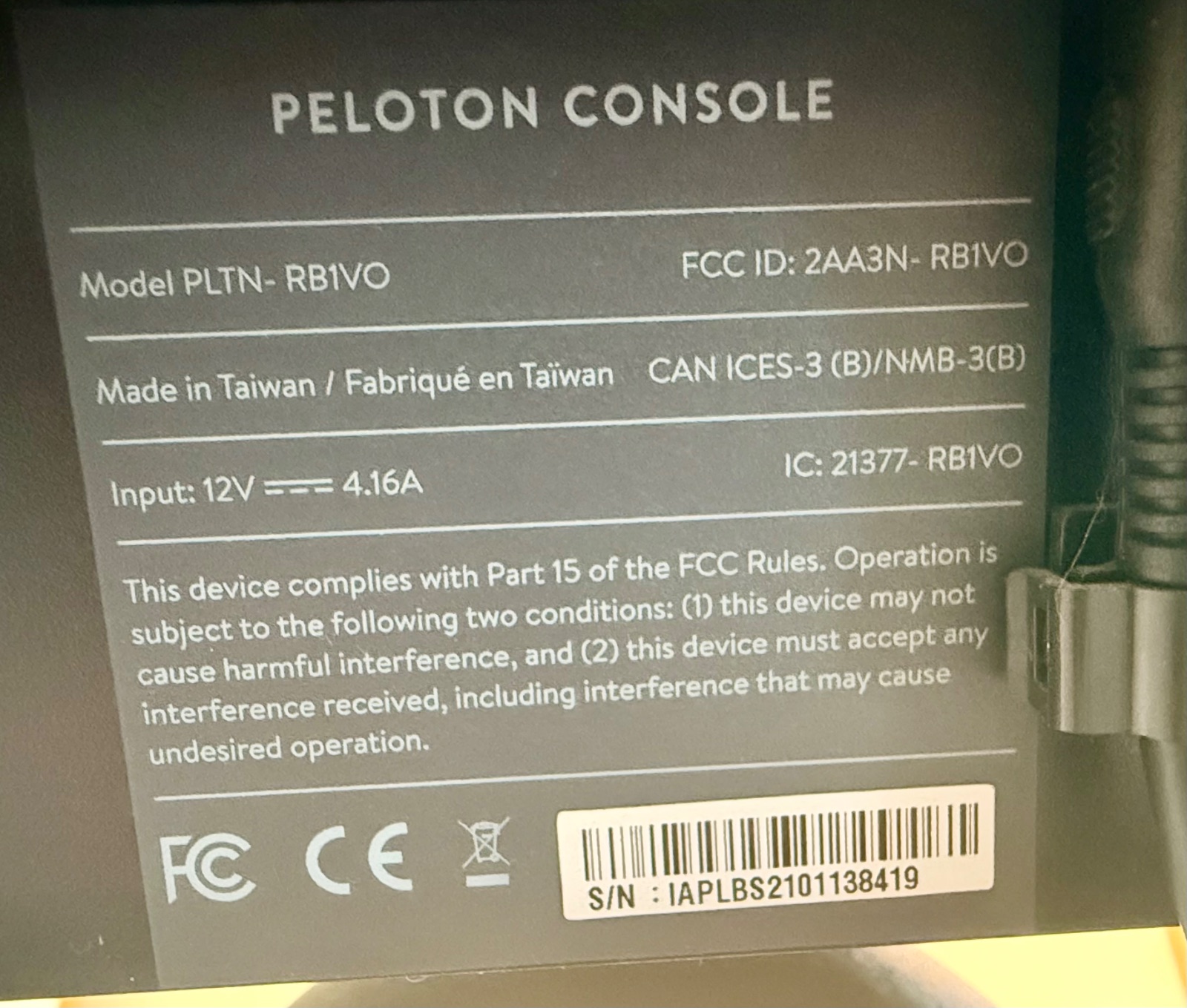 Peloton Bike with RB1VO Screen - Excellent - Columbus, MT, photo 3 of 3