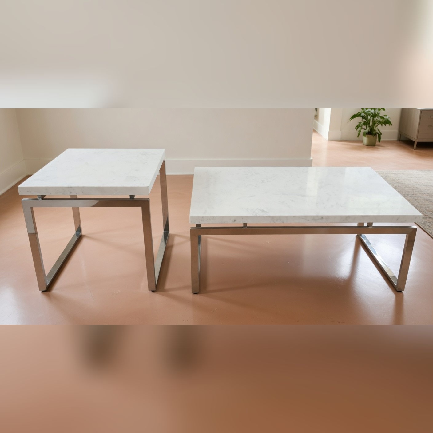 Rooms To Go White Marble Chrome Coffee and End Table Set - Good - Newton, NC
