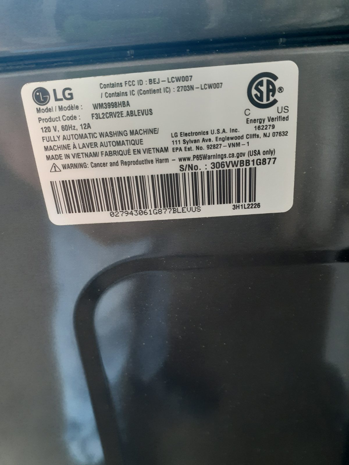 LG Washer Dryer Combo - Like New - Temple, TX, photo 7 of 7