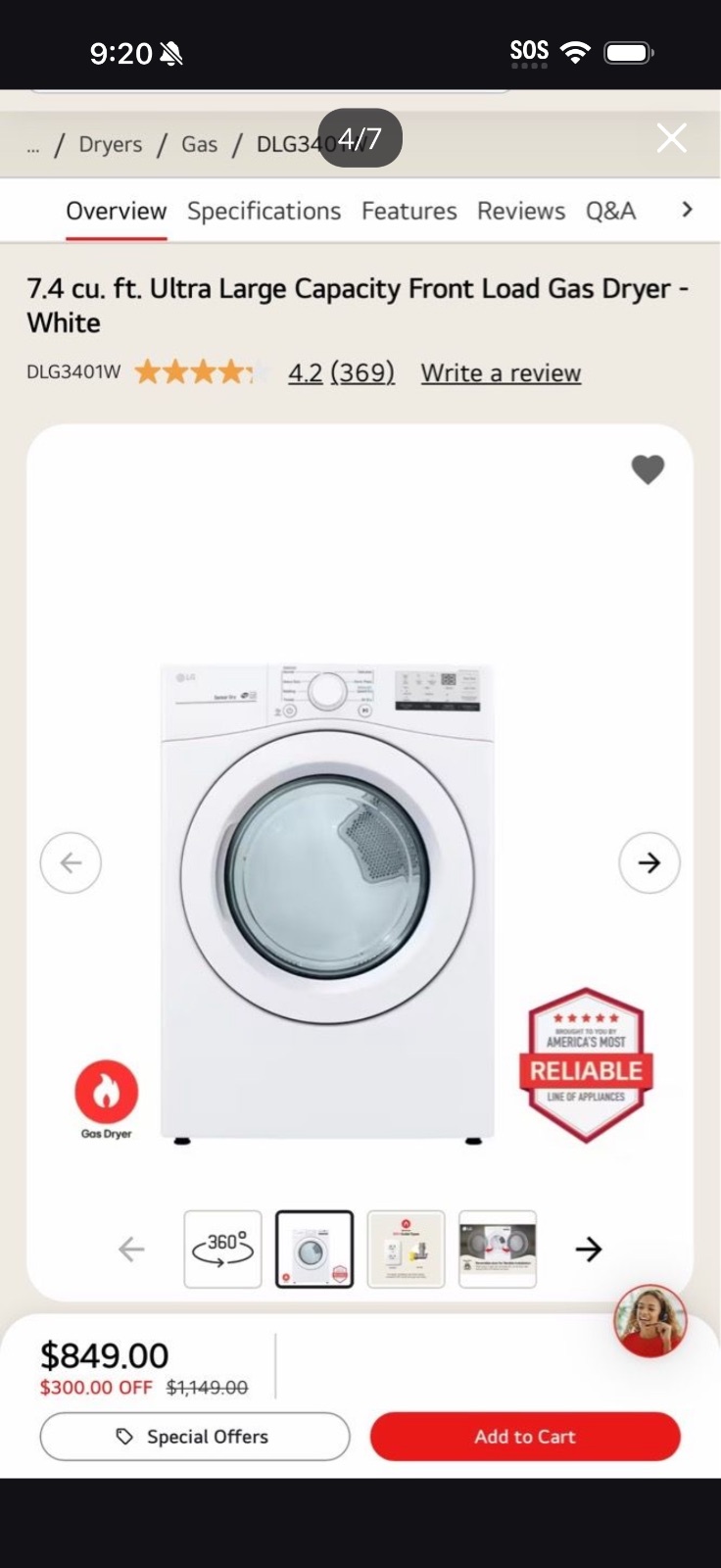 LG WM3400CW Washer Dryer Set, Stacked Front Load - Like New - 2024 – Chino, CA, photo 4 of 7