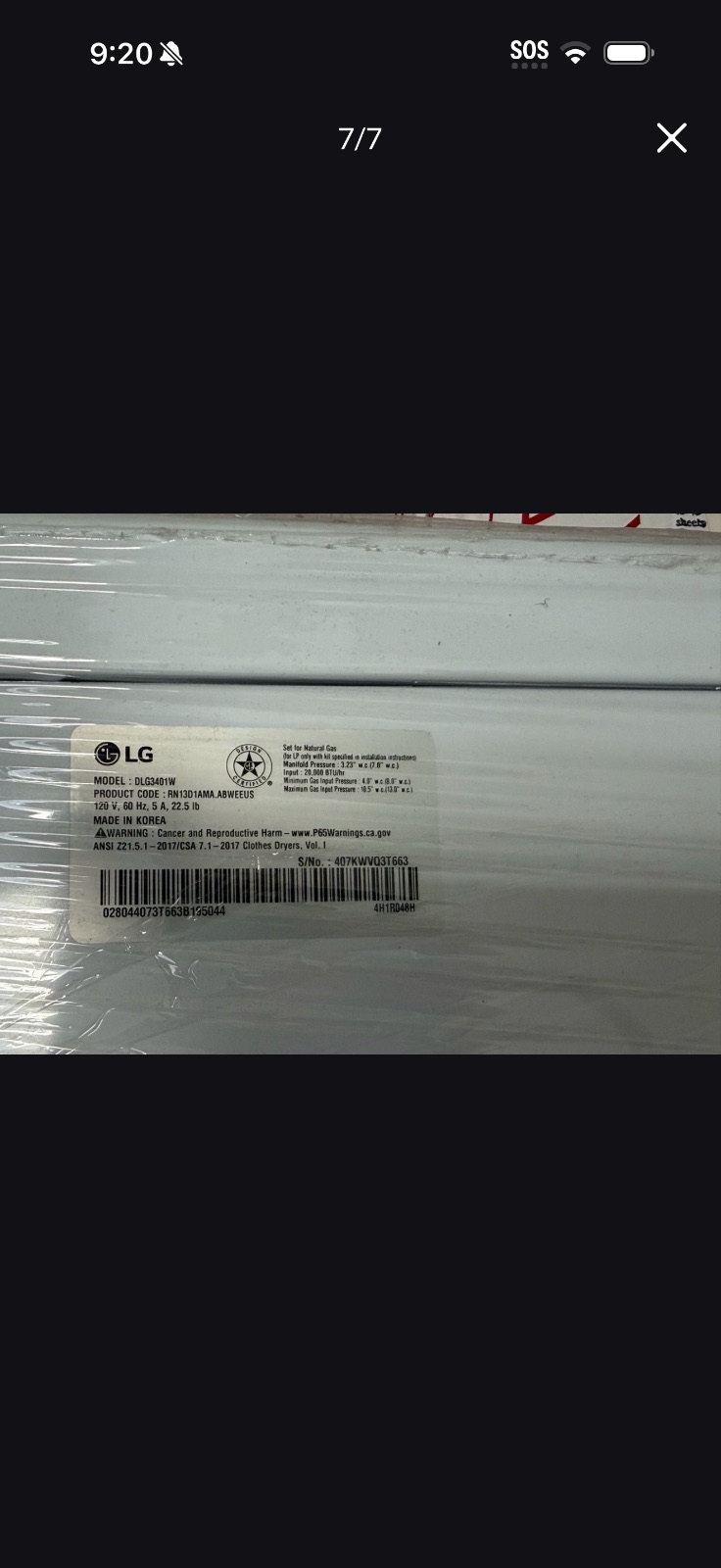 LG WM3400CW Washer Dryer Set, Stacked Front Load - Like New - 2024 – Chino, CA, photo 7 of 7