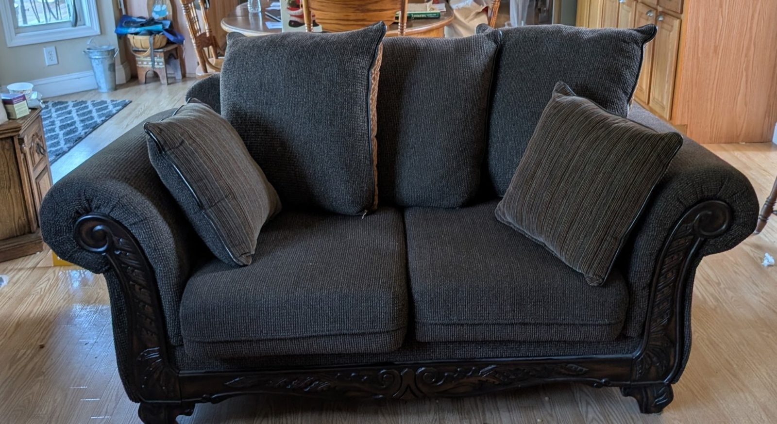 Loveseat Dark Brown Textured Fabric - Good – Waterbury, CT, photo 2 of 3