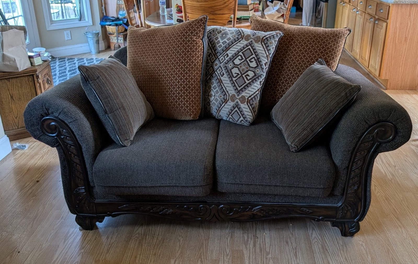 Loveseat Dark Brown Textured Fabric - Good – Waterbury, CT, photo 3 of 3
