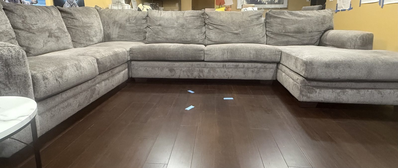 Luxe Gray 150'' 4 Piece Right Arm Cooling Sleeper Chaise Sectional - Good - Southfield, MI, photo 2 of 10