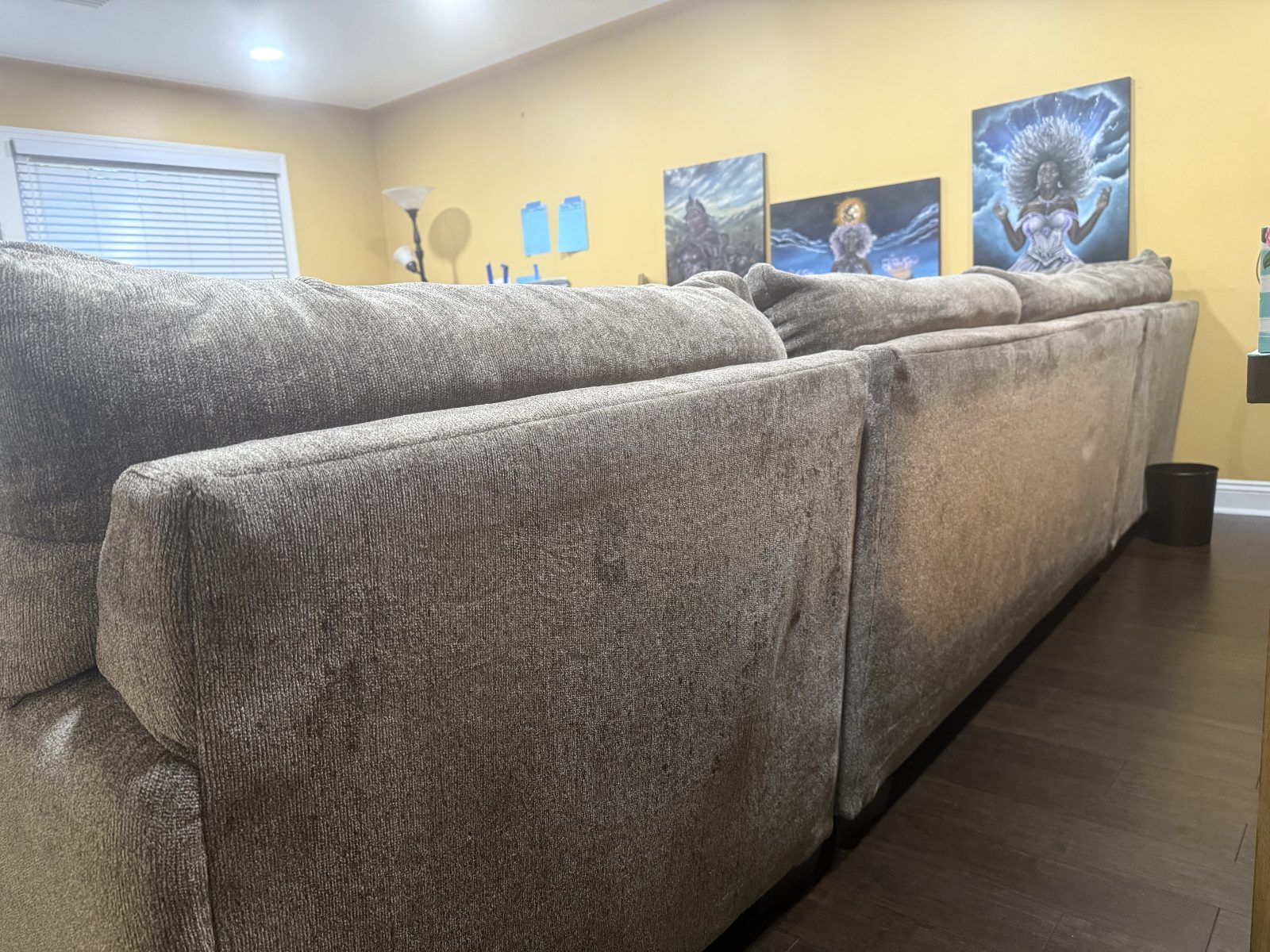 Luxe Gray 150'' 4 Piece Right Arm Cooling Sleeper Chaise Sectional - Good - Southfield, MI, photo 4 of 10