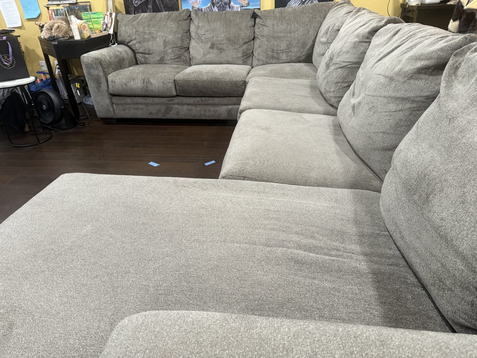 Luxe Gray 150'' 4 Piece Right Arm Cooling Sleeper Chaise Sectional - Good - Southfield, MI, photo 5 of 10