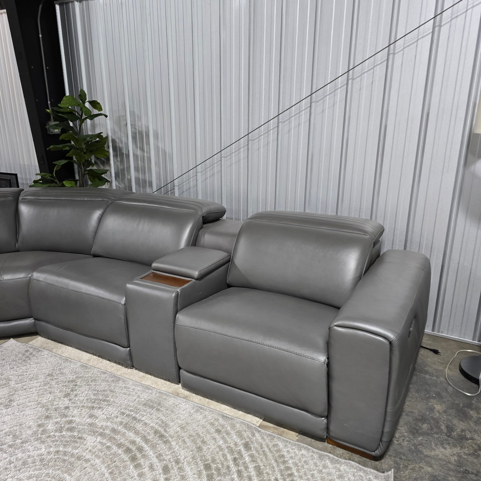 Karson Leather Power CloudZero Reclining Sectional with Power Headrests, Gray - Like New - Pendleton, SC, photo 2 of 12