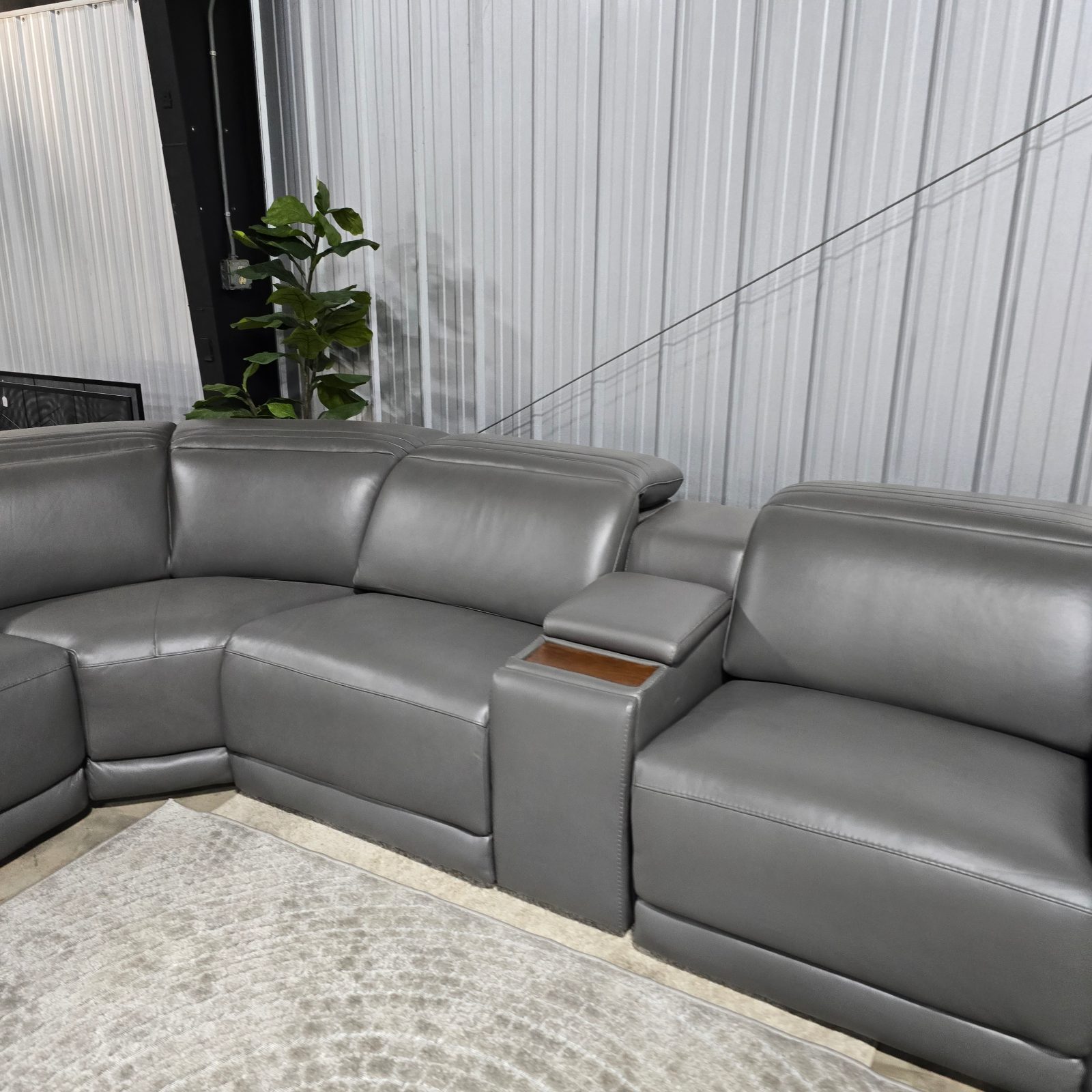 Karson Leather Power CloudZero Reclining Sectional with Power Headrests, Gray - Like New - Pendleton, SC, photo 3 of 12