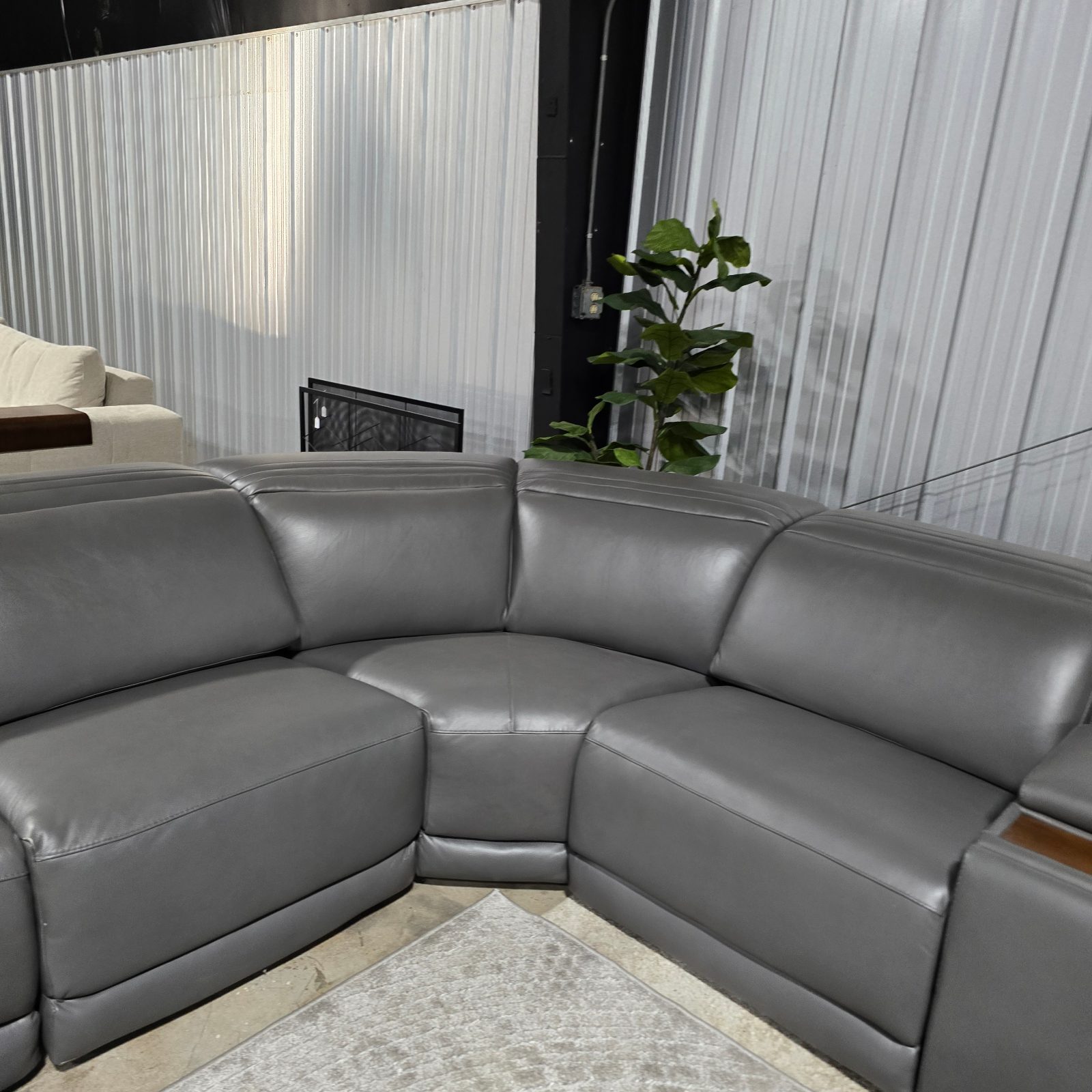 Karson Leather Power CloudZero Reclining Sectional with Power Headrests, Gray - Like New - Pendleton, SC, photo 4 of 12