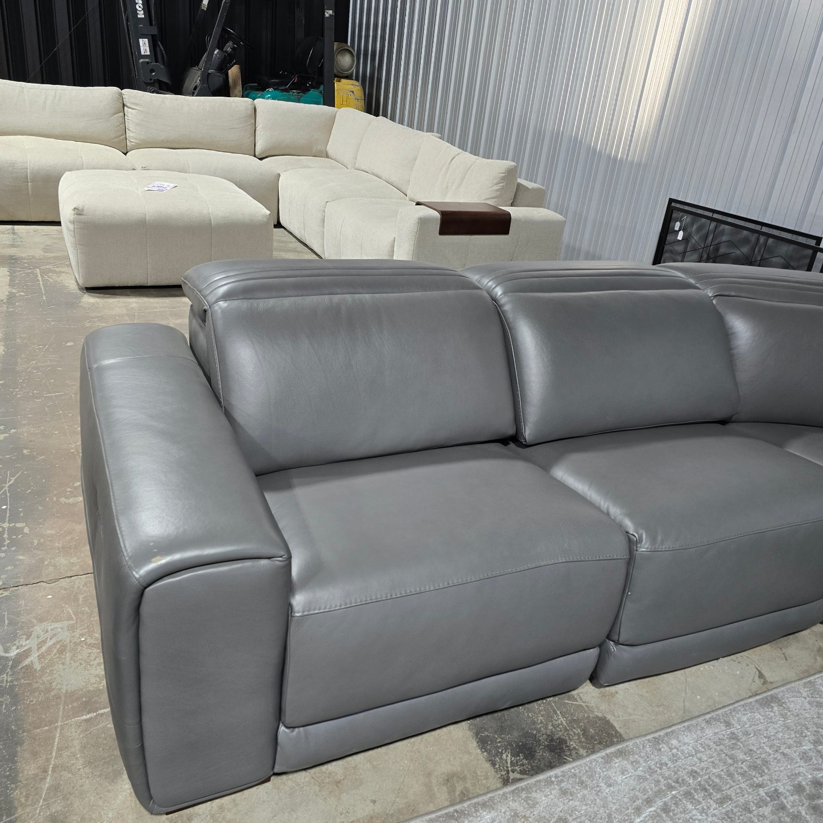 Karson Leather Power CloudZero Reclining Sectional with Power Headrests, Gray - Like New - Pendleton, SC, photo 5 of 12