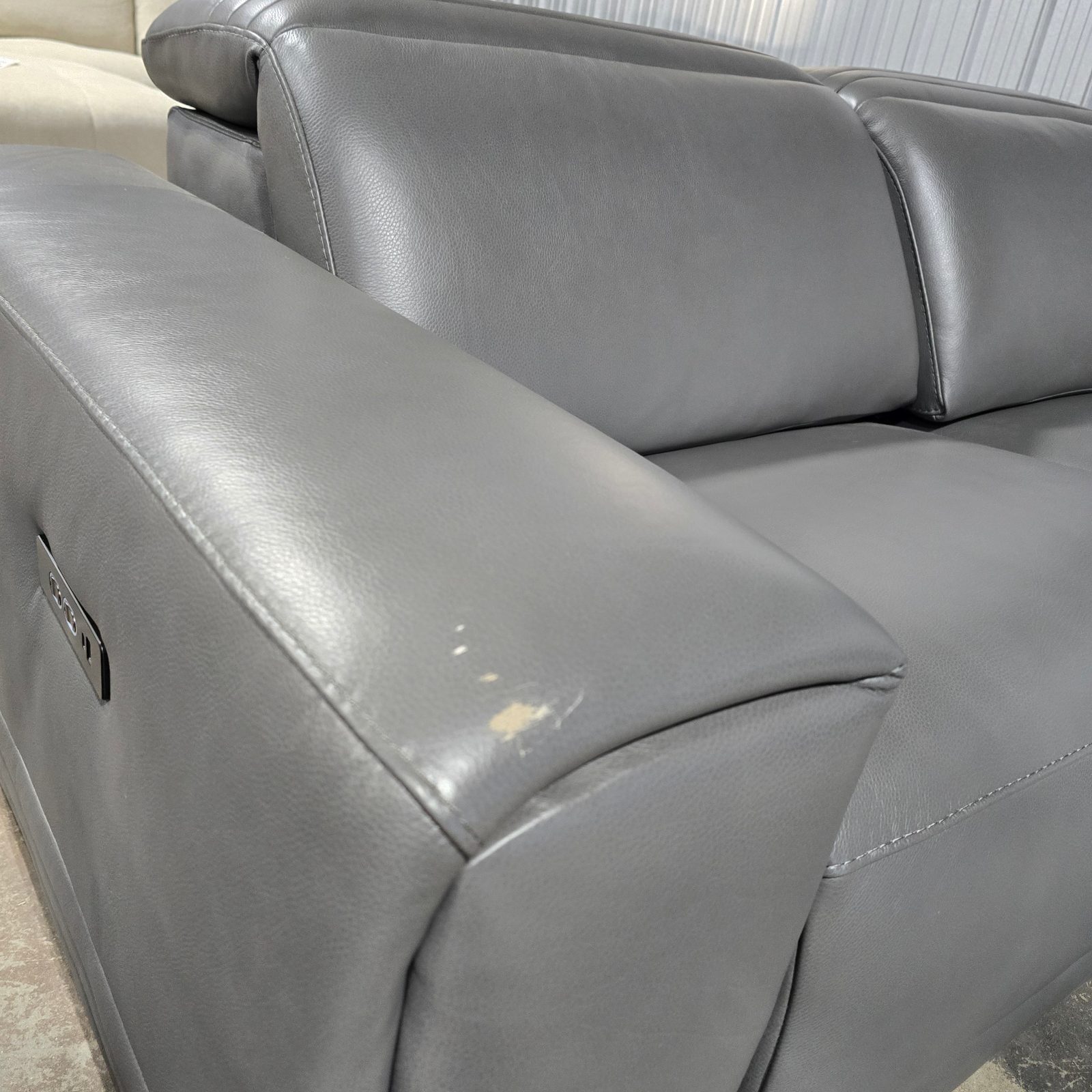 Karson Leather Power CloudZero Reclining Sectional with Power Headrests, Gray - Like New - Pendleton, SC, photo 6 of 12
